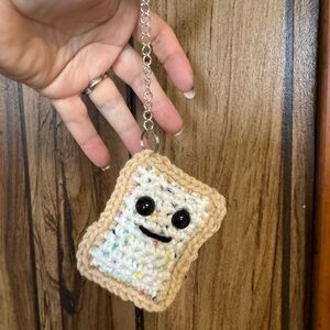 Handmade Crochet Keychain with Tan and White Accents